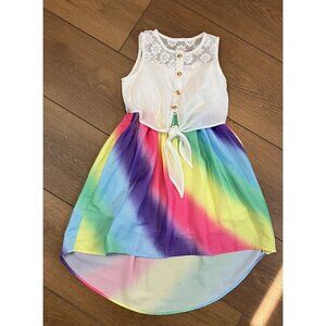 Sunny Fashion Girls Rainbow Skirt Tie-Front High-Low Dress Size 7